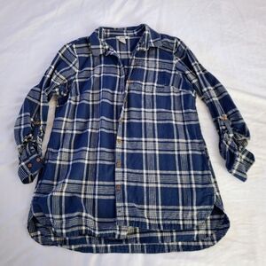 Duluth Trading Co Blue Plaid Shirt Button Down With Convertible Sleeves, Large